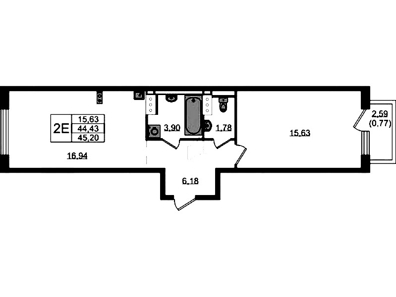 1-комнатная квартира 45.2 м², 13/13 эт., ЖК «Квартал Торики»